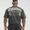 Hot Gymshark Distressed Graphic T-shirt BlackAcidWash