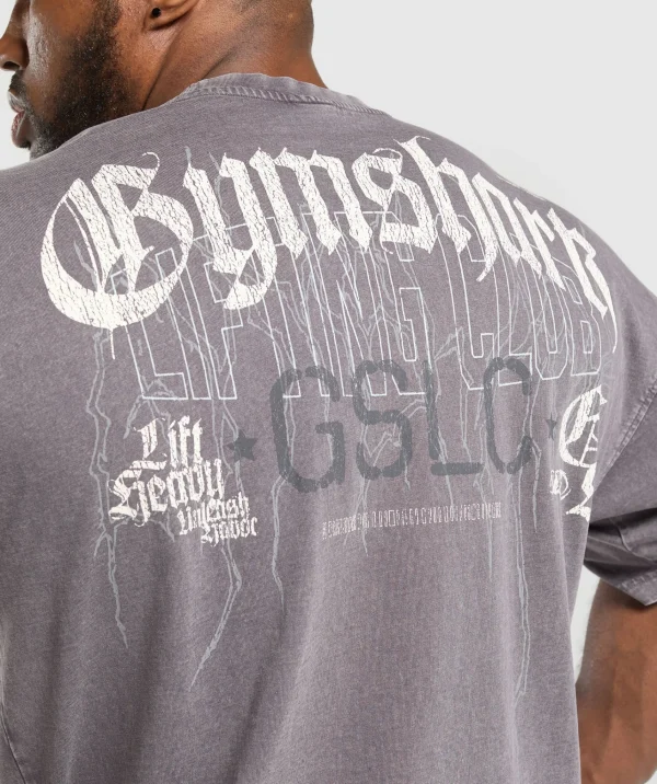 Clearance Gymshark Distressed Graphic T-shirt BrushedPurpleAcidWash