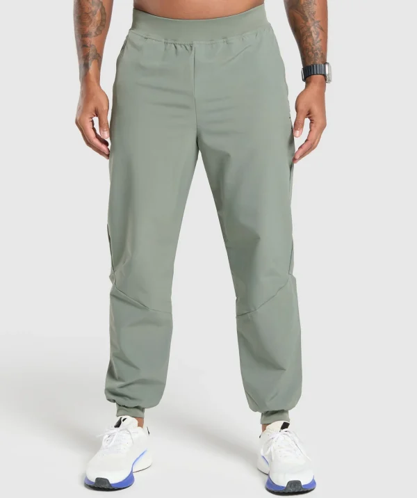 Clearance Gymshark Ease Woven Joggers UnitGreen