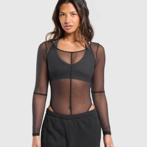 Hot Gymshark Elevate Mesh Bodysuit Black