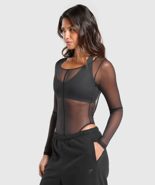 Hot Gymshark Elevate Mesh Bodysuit Black