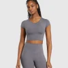 Online Gymshark Elevate Ruched Crop Top BrushedGrey