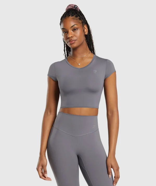 Online Gymshark Elevate Ruched Crop Top BrushedGrey