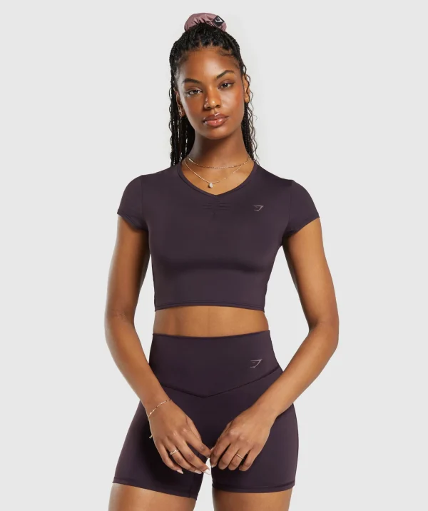 New Gymshark Elevate Ruched Crop Top PlumBrown