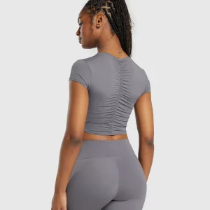 Online Gymshark Elevate Ruched Crop Top BrushedGrey