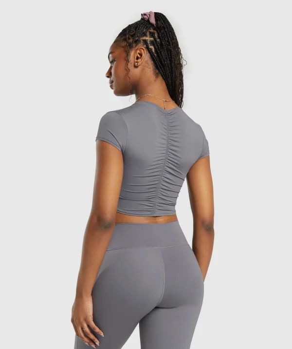 Online Gymshark Elevate Ruched Crop Top BrushedGrey