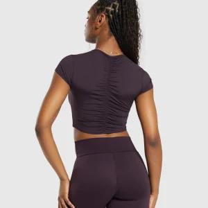 New Gymshark Elevate Ruched Crop Top PlumBrown