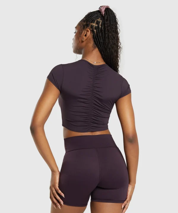 New Gymshark Elevate Ruched Crop Top PlumBrown