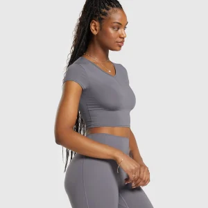 Online Gymshark Elevate Ruched Crop Top BrushedGrey