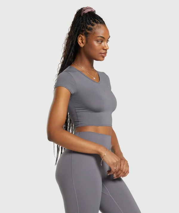 Online Gymshark Elevate Ruched Crop Top BrushedGrey