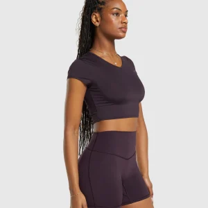 New Gymshark Elevate Ruched Crop Top PlumBrown