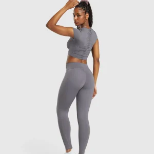 Online Gymshark Elevate Ruched Crop Top BrushedGrey