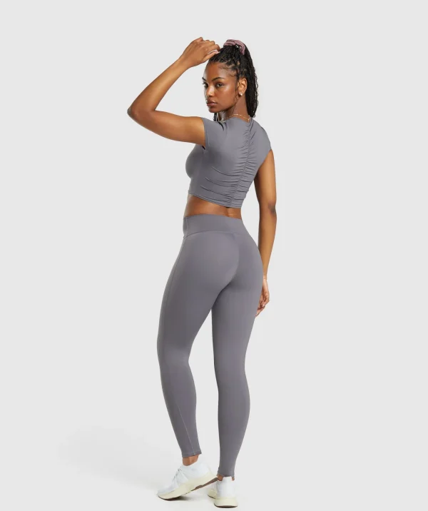 Online Gymshark Elevate Ruched Crop Top BrushedGrey