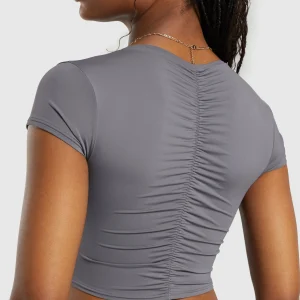 Online Gymshark Elevate Ruched Crop Top BrushedGrey