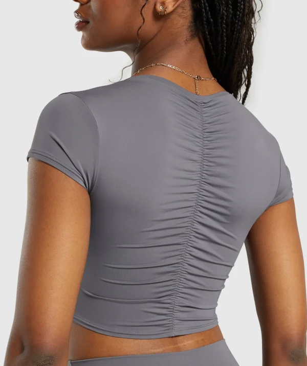 Online Gymshark Elevate Ruched Crop Top BrushedGrey