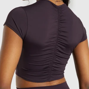 New Gymshark Elevate Ruched Crop Top PlumBrown