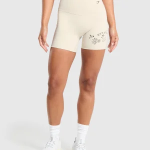 Discount Gymshark Elevate Tattoo Graphic Shorts CreamBeige