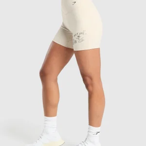 Discount Gymshark Elevate Tattoo Graphic Shorts CreamBeige