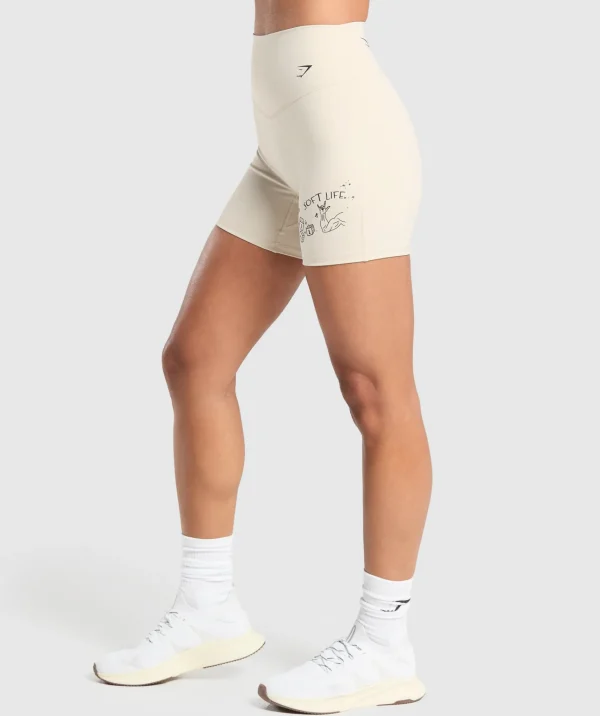 Discount Gymshark Elevate Tattoo Graphic Shorts CreamBeige