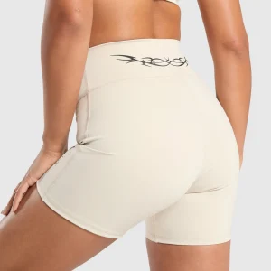 Discount Gymshark Elevate Tattoo Graphic Shorts CreamBeige