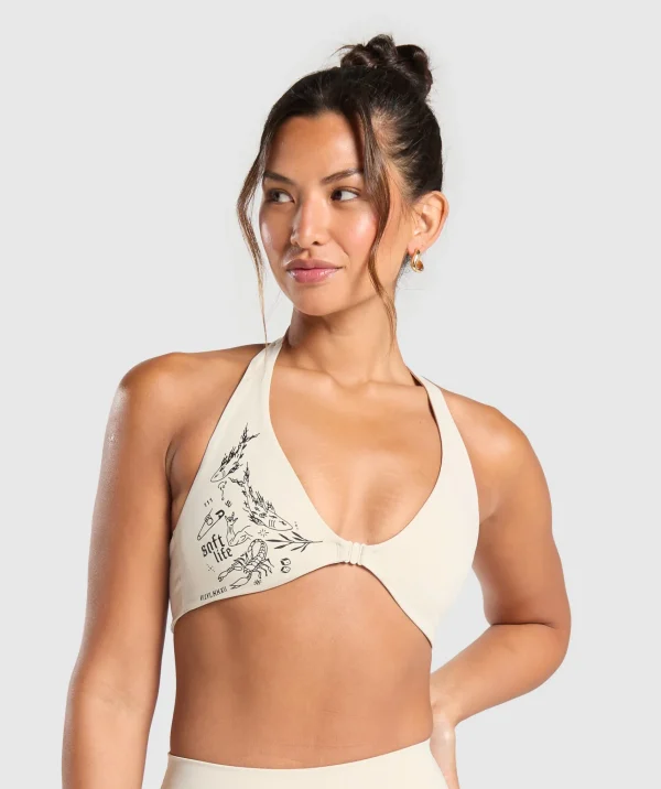 Sale Gymshark Elevate Tattoo Graphic Sports Bra CreamBeige