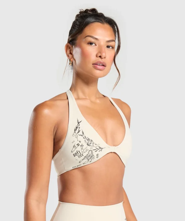 Sale Gymshark Elevate Tattoo Graphic Sports Bra CreamBeige