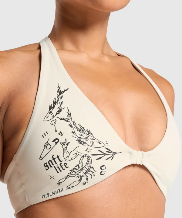 Sale Gymshark Elevate Tattoo Graphic Sports Bra CreamBeige