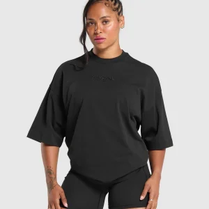 Discount Gymshark Embroidered Logo Oversized T-Shirt Black