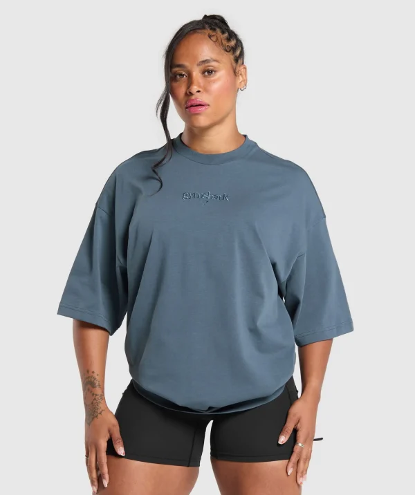 Clearance Gymshark Embroidered Logo Oversized T-Shirt CargoBlue