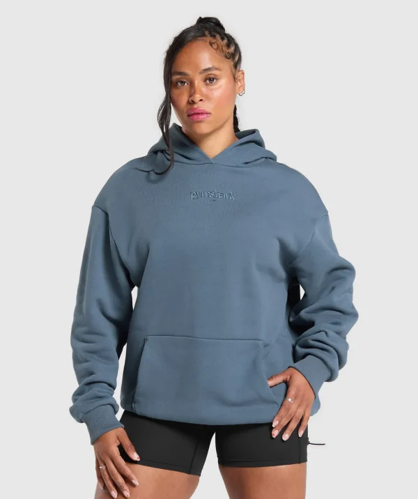 Fashion Gymshark Embroidered Logo Oversized Hoodie CargoBlue