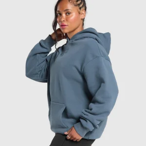 Fashion Gymshark Embroidered Logo Oversized Hoodie CargoBlue