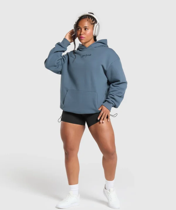 Fashion Gymshark Embroidered Logo Oversized Hoodie CargoBlue