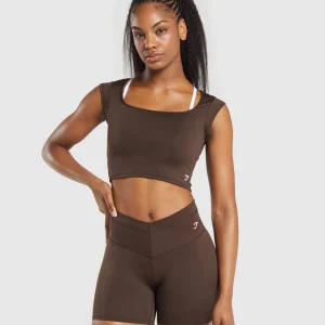 Discount Gymshark Everyday Cap Sleeve Crop Top ArchiveBrown