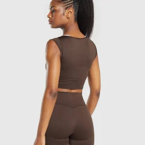 Discount Gymshark Everyday Cap Sleeve Crop Top ArchiveBrown