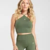 Outlet Gymshark Everyday Halter Neck Ribbon Tank CoreOlive