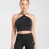 Hot Gymshark Everyday Halter Neck Ribbon Tank Black