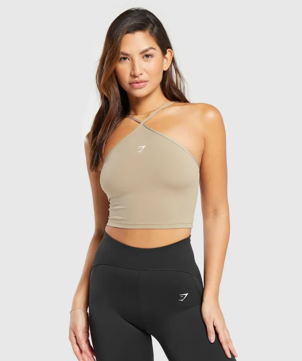 New Gymshark Everyday Halter Neck Ribbon Tank SoftBrown