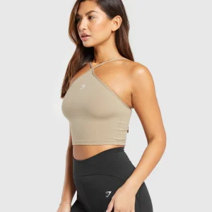 New Gymshark Everyday Halter Neck Ribbon Tank SoftBrown