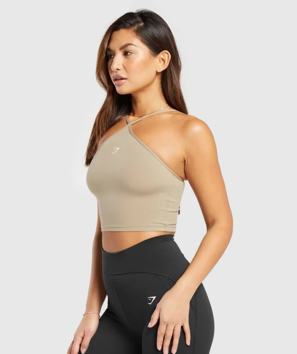 New Gymshark Everyday Halter Neck Ribbon Tank SoftBrown