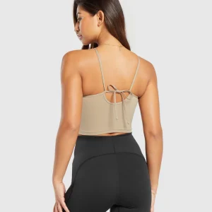 New Gymshark Everyday Halter Neck Ribbon Tank SoftBrown