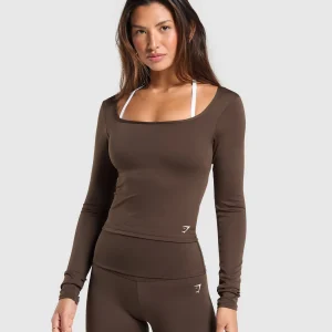 Sale Gymshark Everyday Long Sleeve Midi Top ArchiveBrown