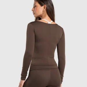 Sale Gymshark Everyday Long Sleeve Midi Top ArchiveBrown