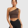 Hot Gymshark Everyday One Shoulder Ruched Tank ArchiveBrown