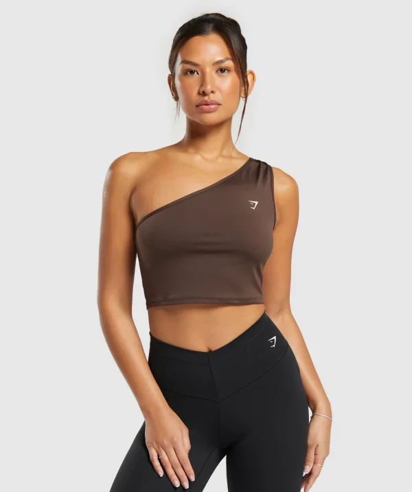 Hot Gymshark Everyday One Shoulder Ruched Tank ArchiveBrown