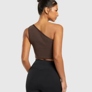 Hot Gymshark Everyday One Shoulder Ruched Tank ArchiveBrown