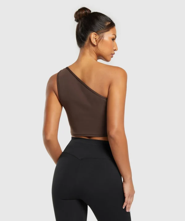 Hot Gymshark Everyday One Shoulder Ruched Tank ArchiveBrown