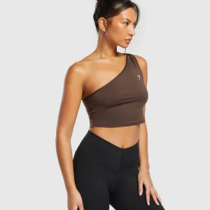 Hot Gymshark Everyday One Shoulder Ruched Tank ArchiveBrown