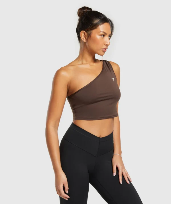 Hot Gymshark Everyday One Shoulder Ruched Tank ArchiveBrown