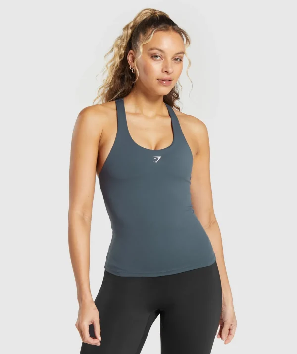 Sale Gymshark Everyday Racer Back Tank With Shelf TitaniumBlue