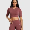 Hot Gymshark Everyday Seamless Crop Top BurgundyBrown